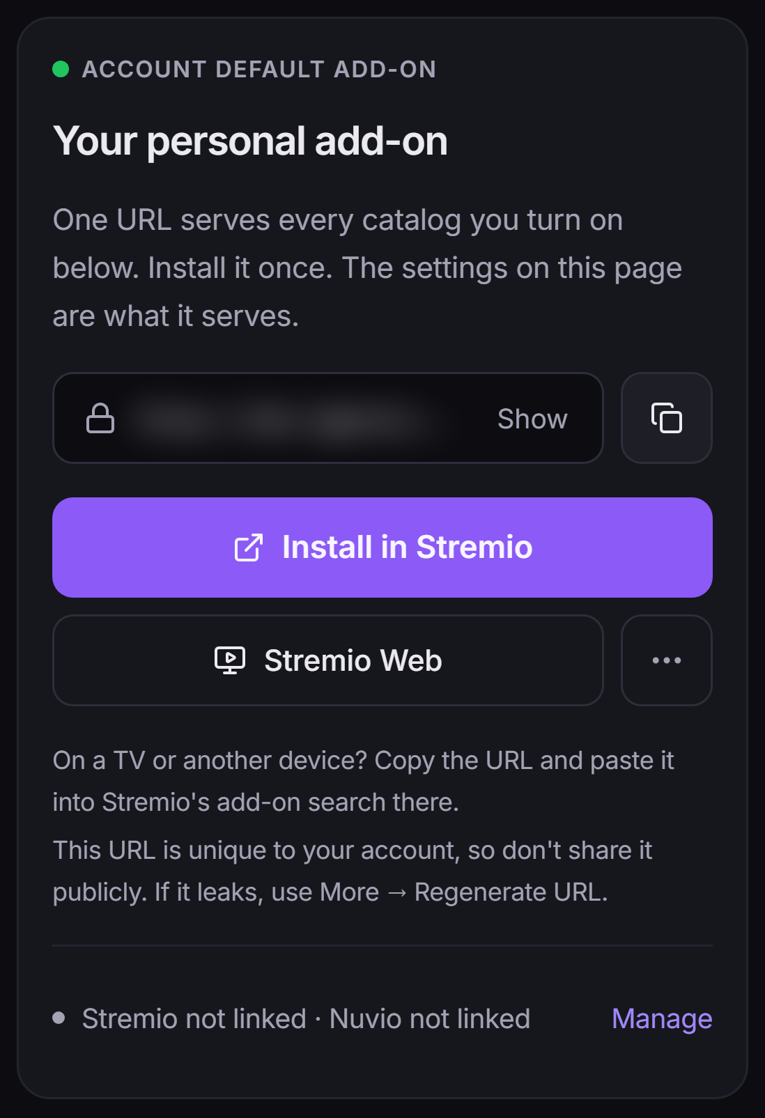 The install card on a phone, with the one-line connection status at the bottom