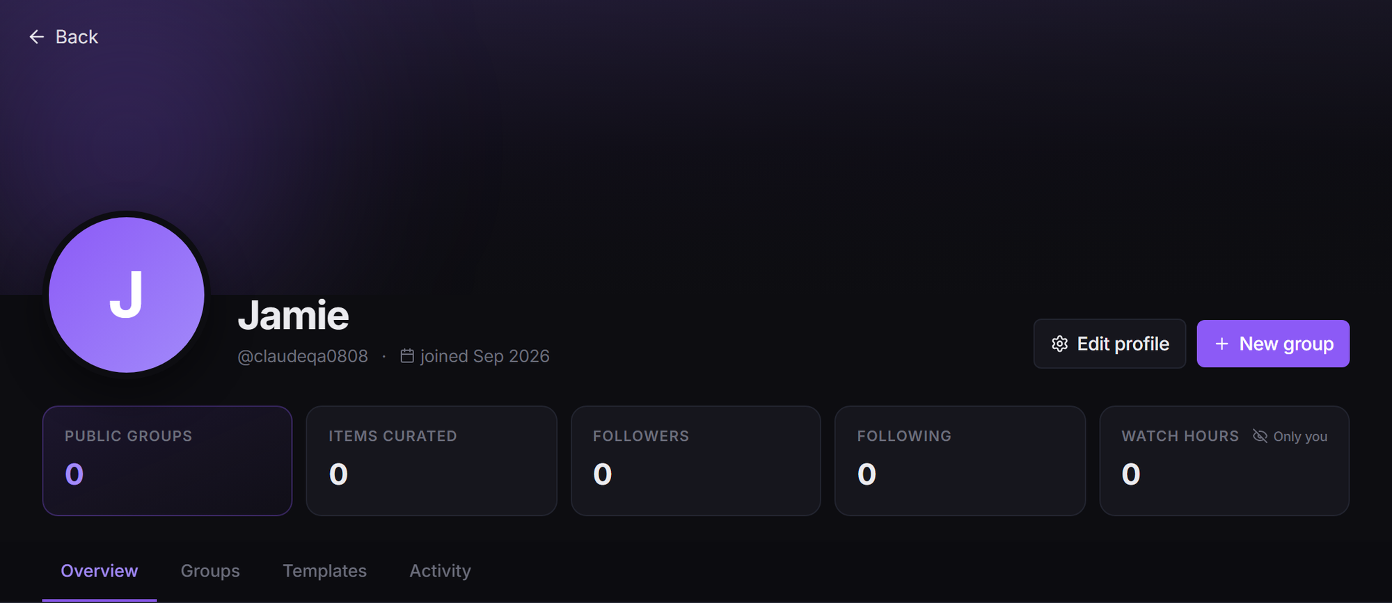 A StremShare profile header with the banner, avatar, stats and tabs