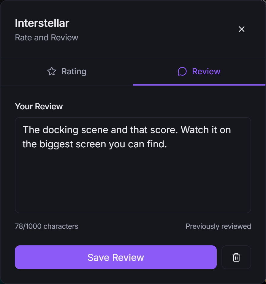 The Rate and Review window on its Review tab