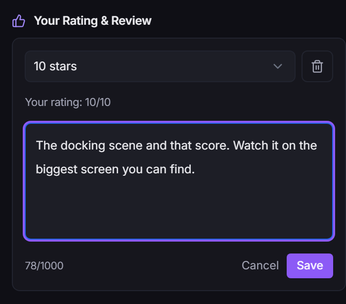Your Rating & Review with the review box open